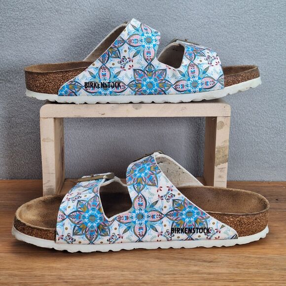 Birkenstock Arizona Sandals Women 9 9.5 EU 40 Narrow Blue Floral Boho Flower - Picture 5 of 10